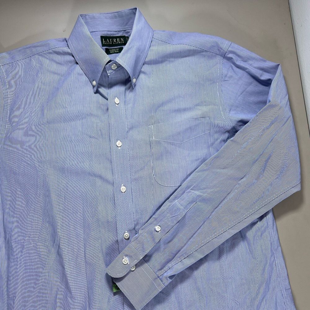 Lauren Ralph Lauren Shirt Classic Fit Long Sleeves 16.5 36/37 White Blue Striped